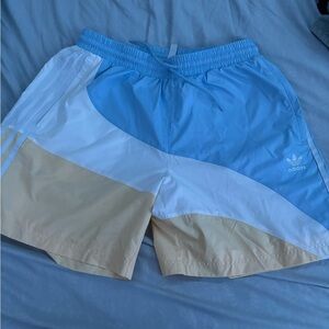 Adidas blue and tan nylon shorts #adidas